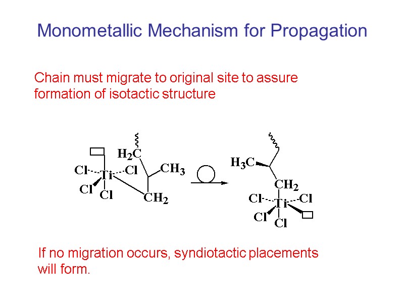 Monometallic Mechanism for Propagation Chain must migrate to original site to assure formation of